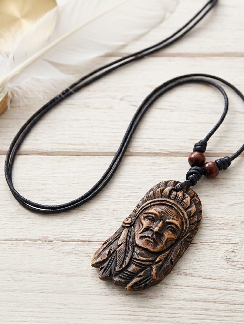 Retro Style Native American Head Portrait Men's Necklace‎ Faux Fashion Jewelry